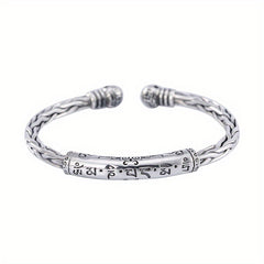 Vintage Silver Printed Rune Cuff Bracelet - Unisex Hip Hop Jewelry
