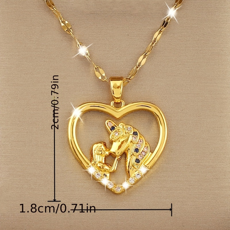 Girl's Unicorn & Girl Zircon Necklace Titanium Steel Chain Jewelry