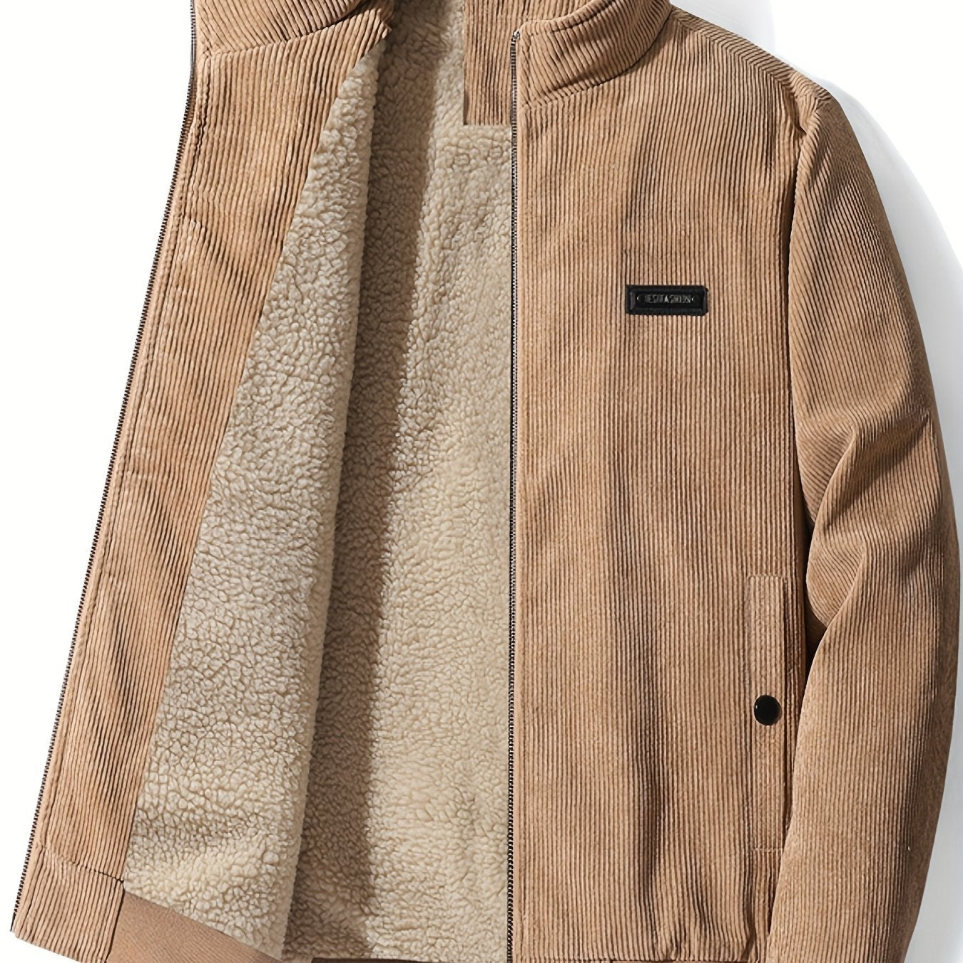 Men's Corduroy Cotton Jacket with Zip Up Collar
