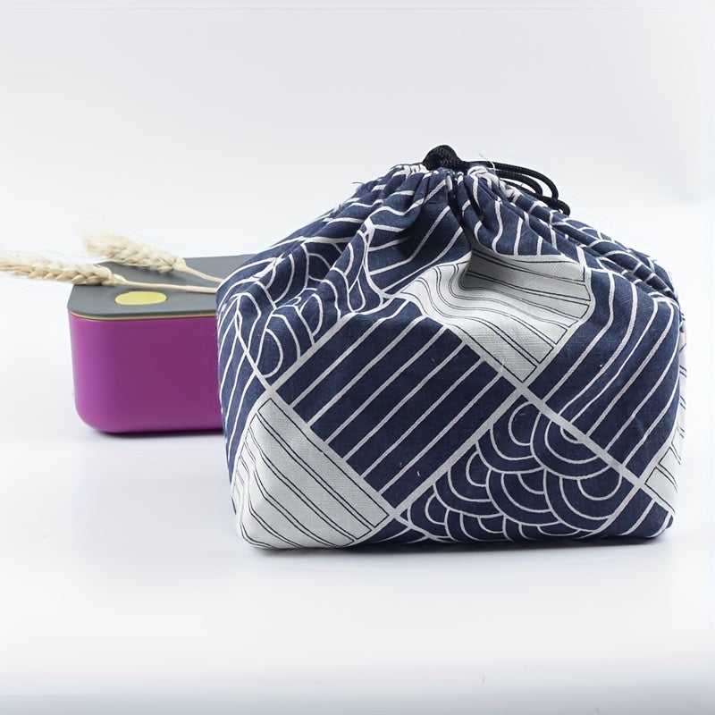 Japanese Style Bento Box Bag Linen Drawstring Lunch Bag