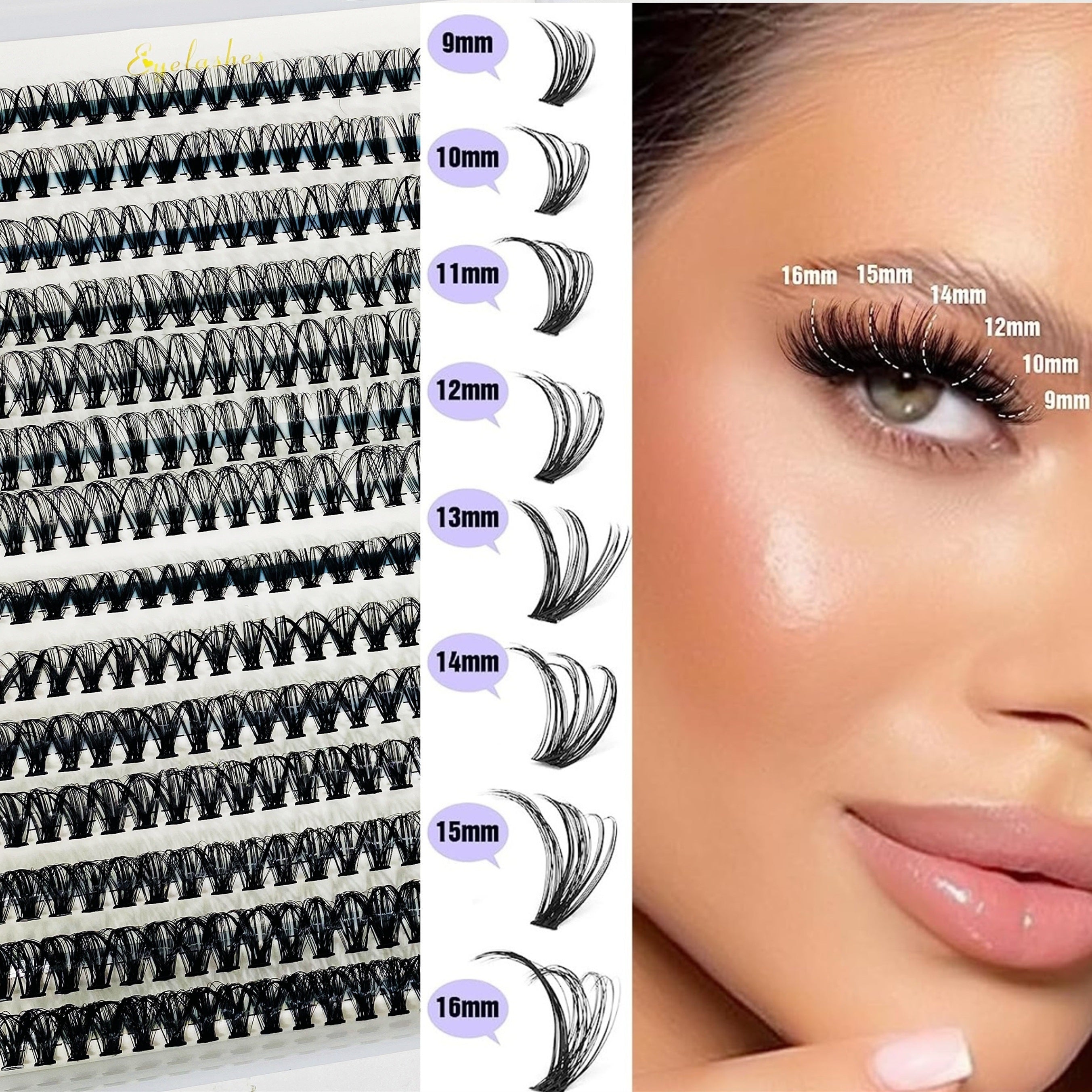 Mixed Lash Clusters 280pcs 9-16mm Wispy Soft Natural Look False Eyelashes