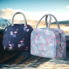 Flamingo Print Lunch Tote Bag Waterproof Thermal Lunch Box Bag