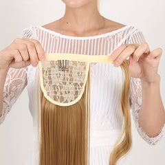 Straight Ponytail Extensions Wrap Around Clip In Synthetic Fiber Ponytail