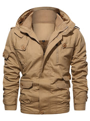 Men's Fleece Warm Cargo Hooded Jacket Vintage Long Sleeves For Winter