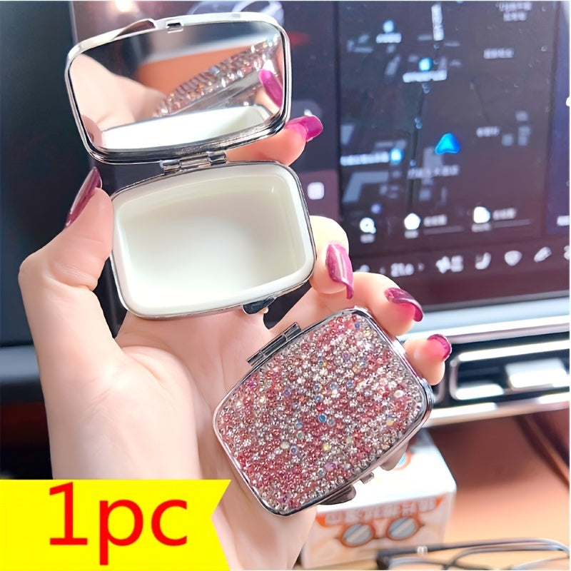 Pink Diamond Studded Mini Medicine Box Rhinestone Pill Storage
