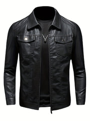 PU Biker Jacket Men's Zip Up Faux Leather Spring Fall