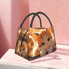 Cat Pattern Insulated Lunch Bag Portable for School Office Picnics