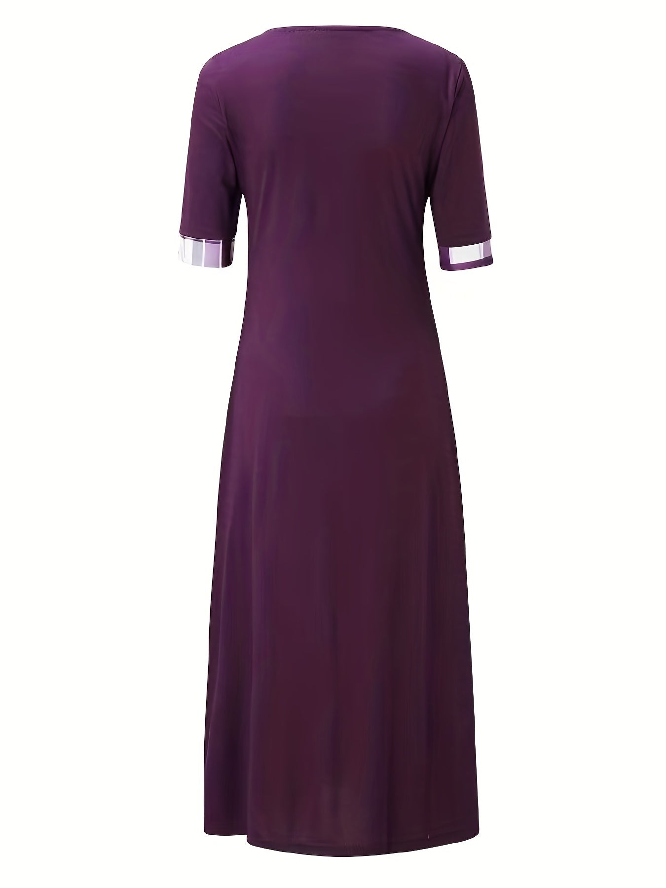 Plaid Print Splicing Dress Casual Crew Neck Short Sleeve Summer Asymmetrical Dre