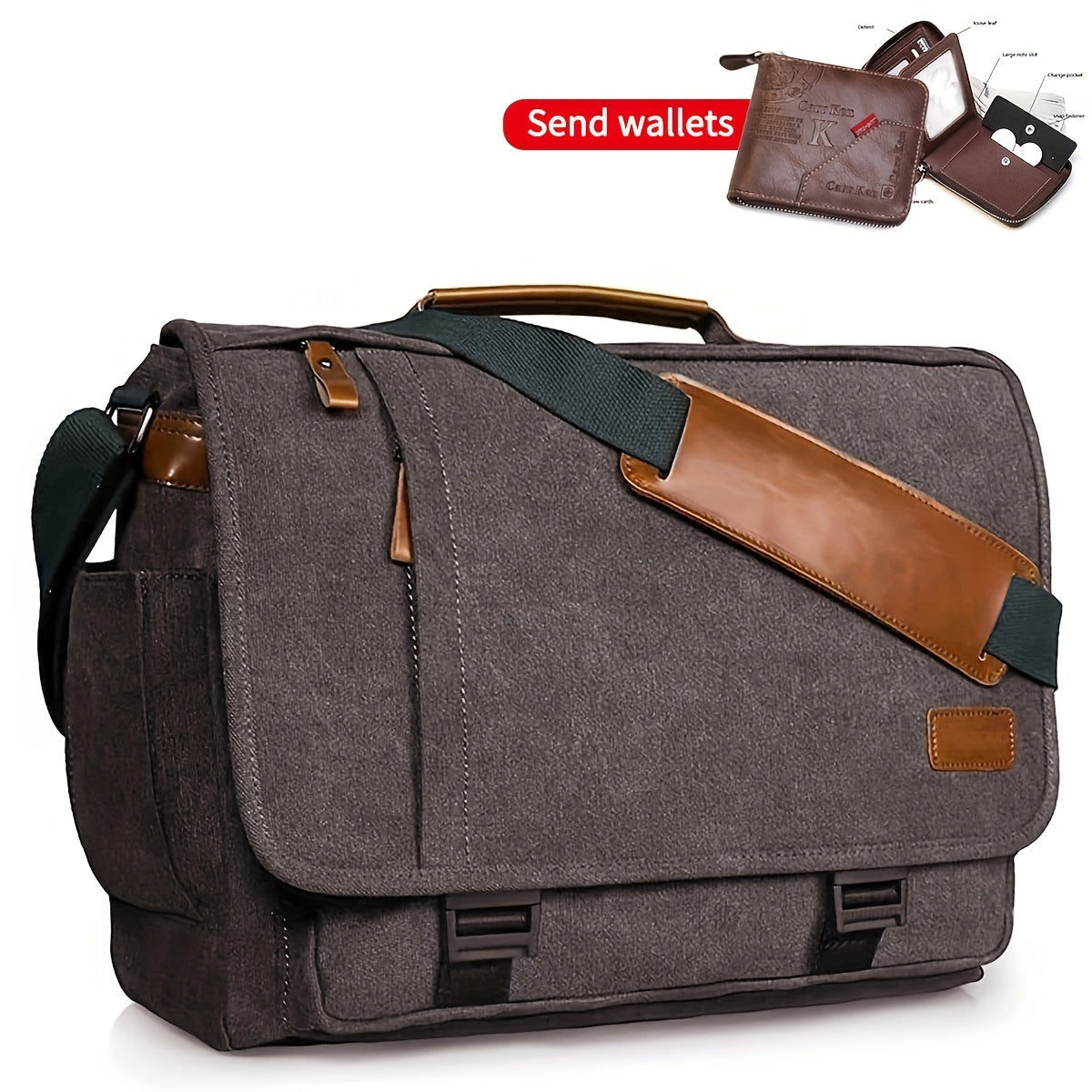 17 17 3 Inch Laptop Messenger Bag Waterproof Canvas with Spacious Interior