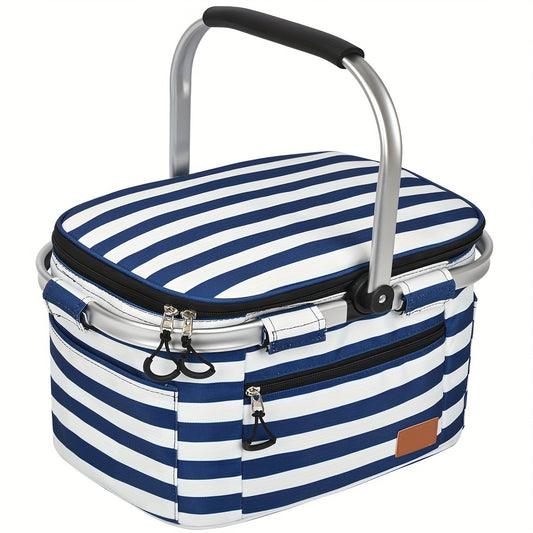 32L Large Picnic Basket with Insulated Aluminum Frame - Foldable and Stylish