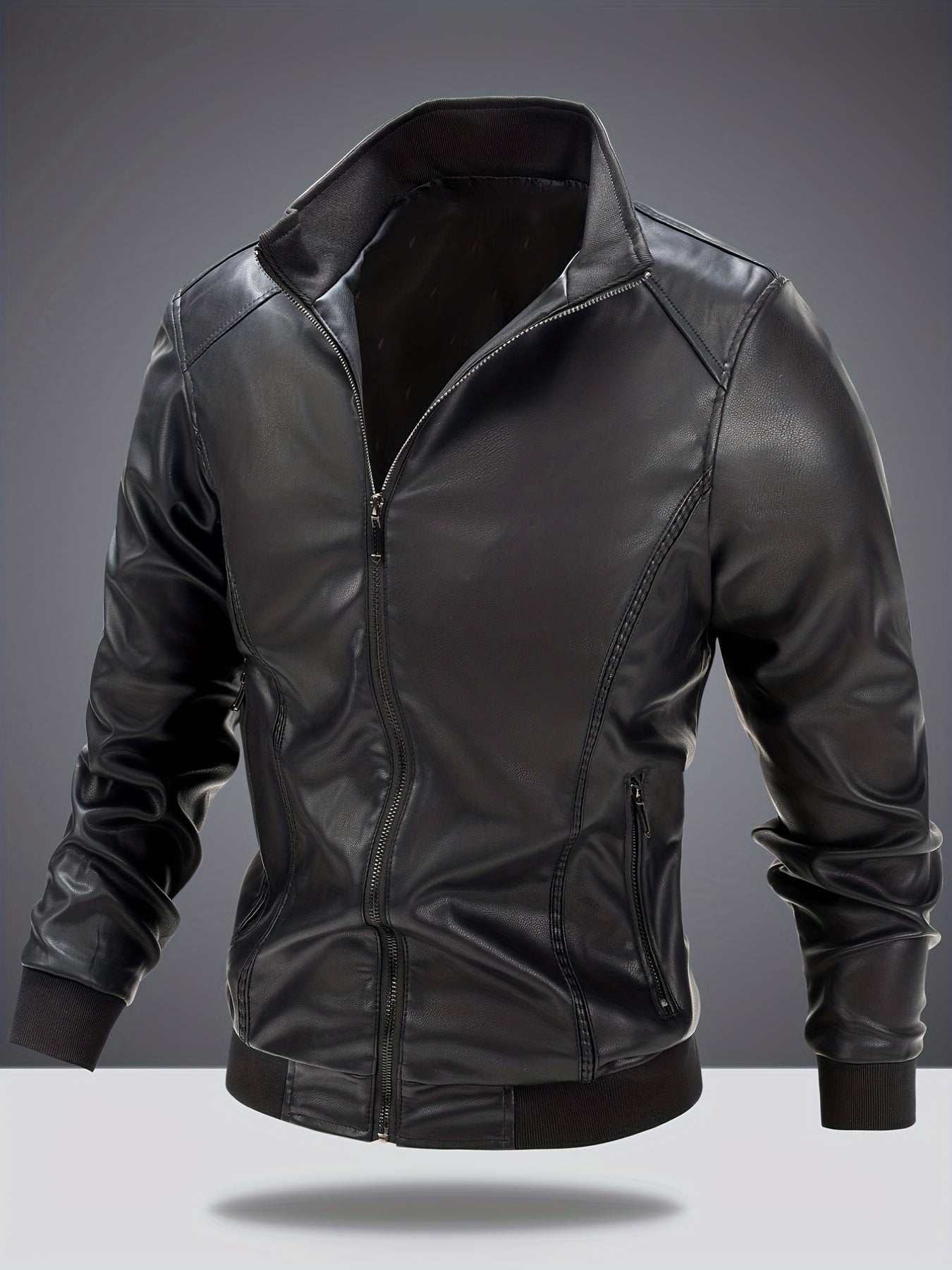 Men's Casual Zip Up Faux Leather Jacket