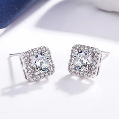 925 Silver Crystal Necklace Earrings Set Bridal Jewelry