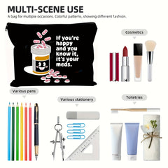 Preppy Style Canvas Pill Organizer Bag If You're Happy It's Your Meds