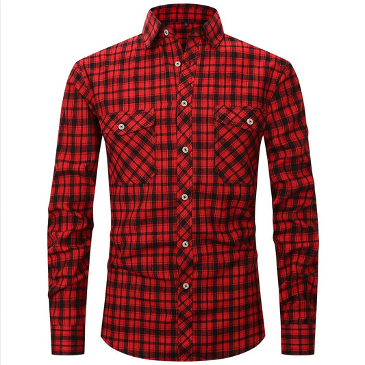 Men's Double Pocket Brushed Check Flannel Shirt