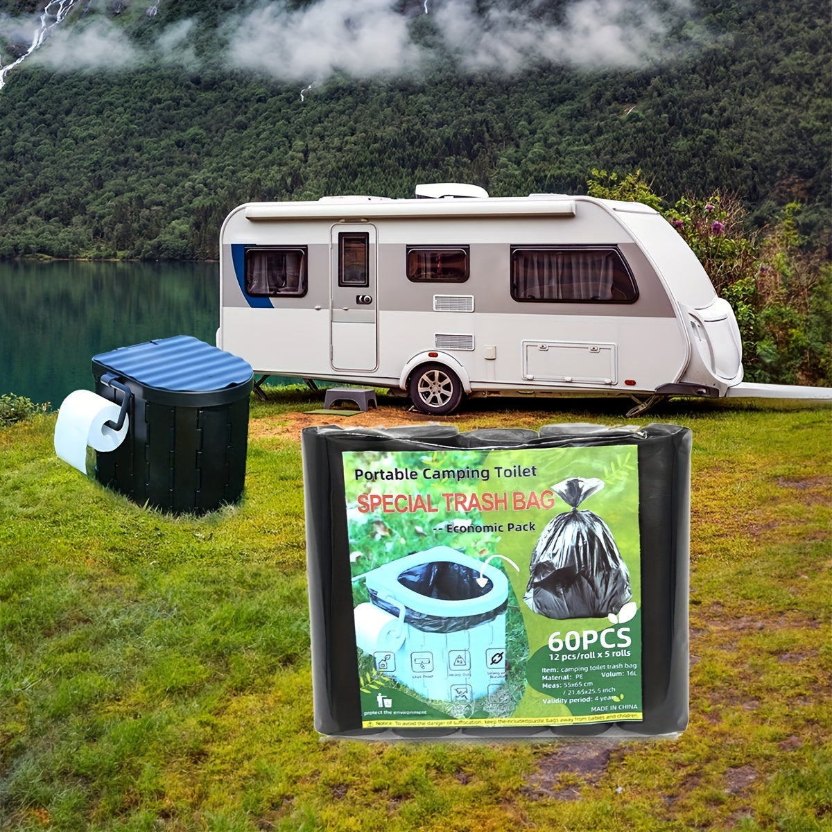 Portable Toilet For RV Camping Foldable Toilet With Garbage Bags