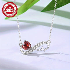 Infinity Love Heart Pendant Necklace with Red Zirconia 925 Sterling Silver