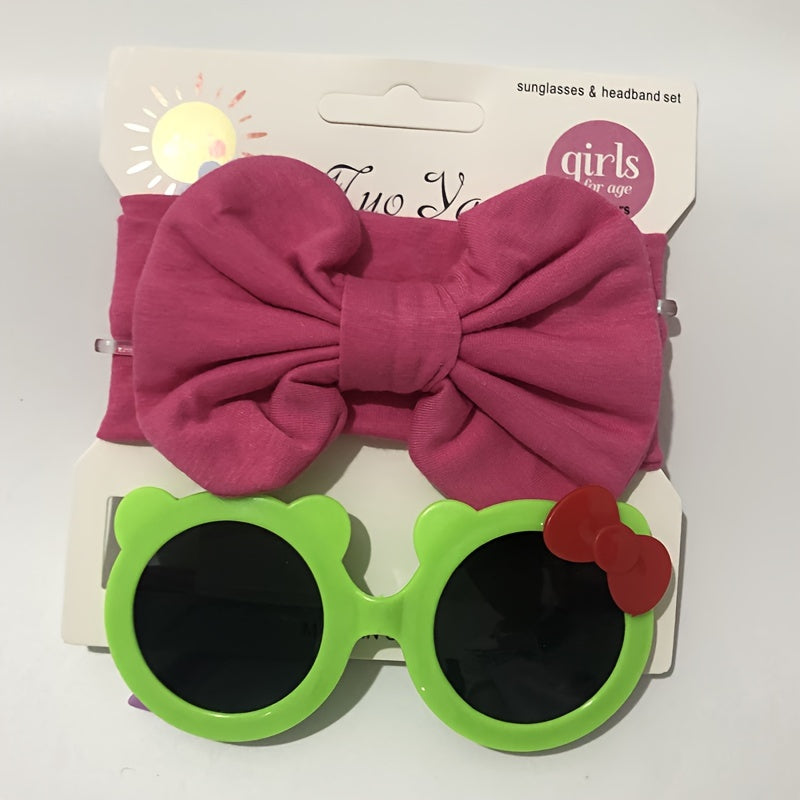 Girl's Cartoon Bow Hairpin And Sunglasses Set
