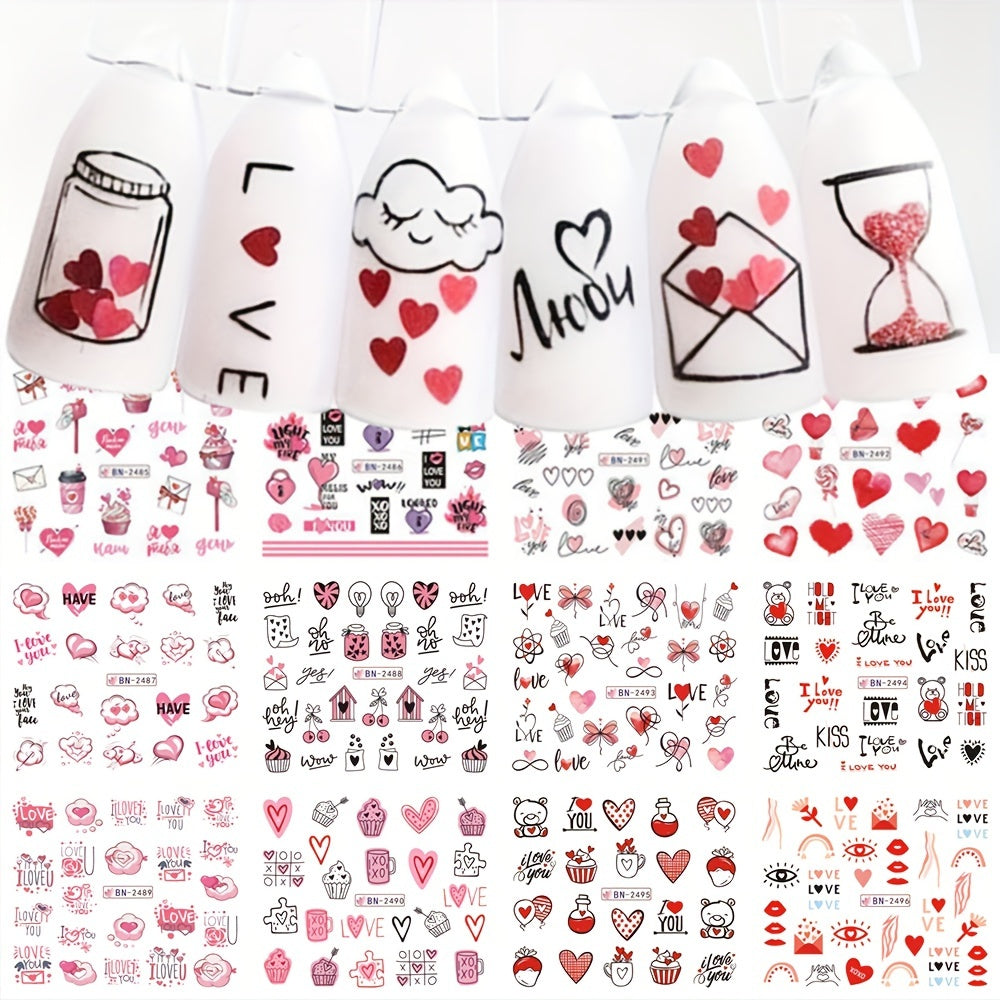 Valentine Nail Water Transfer Stickers Heart Love Letter Red Lip Rose Nail Art D