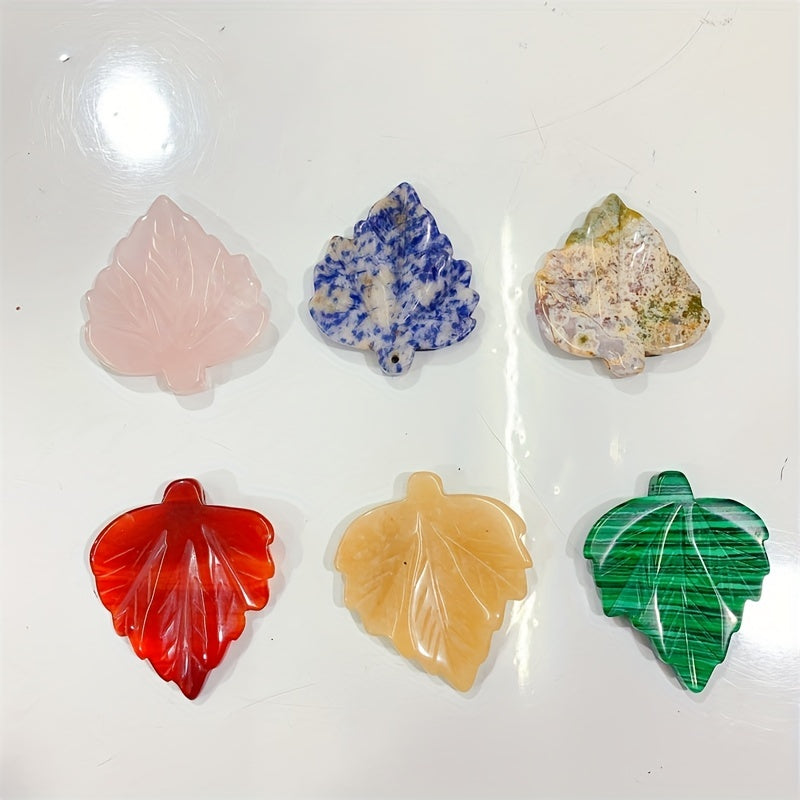 Crystal Leaf 1.97inch Plant Handicraft Healing Stones Mix Colorful Carvings