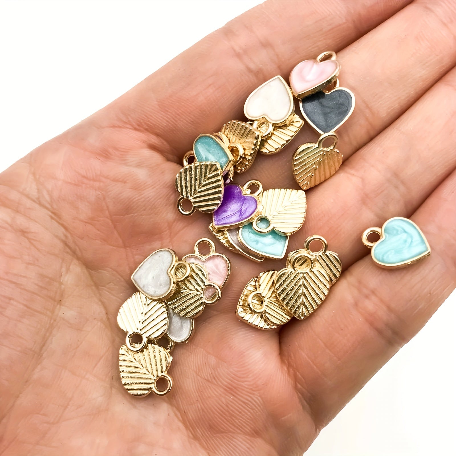 Enamel Heart Shaped Charms Pendants Set for DIY Jewelry Making