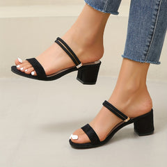 Women's Ankle Strap Sandals Round Open Toe Slip On Heels