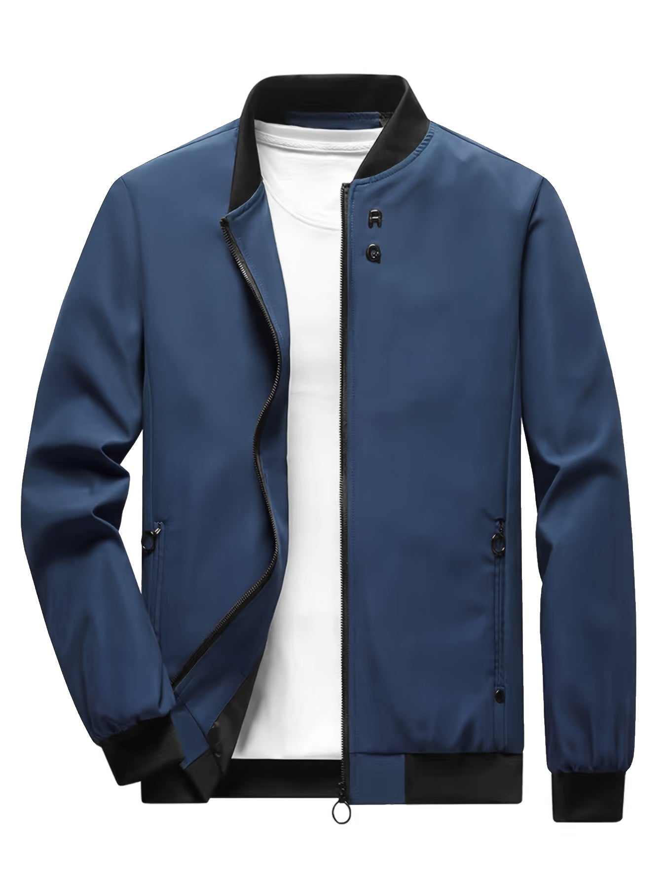 Men's Stand Collar Windbreaker Zip Up Jacket