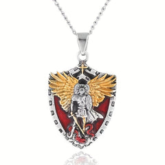 Men's Stainless Steel Saint Michael Pendant Necklace