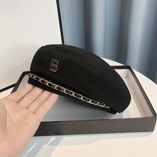Chain Decor Beret Lightweight British Style Painter Cap Vintage Berets