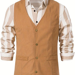 Men's Casual Slim Fit Western Vest Jacket V Neck Sleeveless Waistcoat