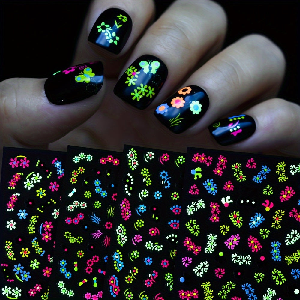 24pcs Glow in the Dark Nail Stickers Self Adhesive Shimmering Waterproof