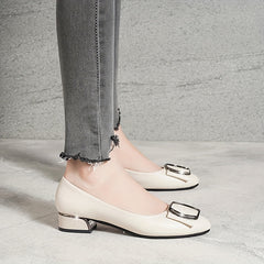 Women's Chunky Low Heels Square Buckle Work Shoes
