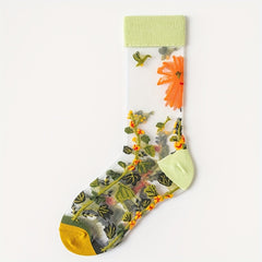 3 Pairs Floral Print Socks Women's Stockings & Hosiery