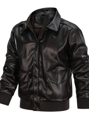 Men's Vintage PU Leather Jacket Warm Winter Motorcycle Coat