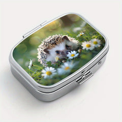 Sunshine Hedgehog Printed Square Pill Box Mini Portable Two Compartment Travel P