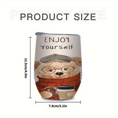 Stainless Steel Insulated Coffee Cup with Bear Enjoy Yourself Print