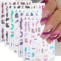 6 Sheets Marble Nail Stickers - Foil Nail Art Decals for DIY Manicure