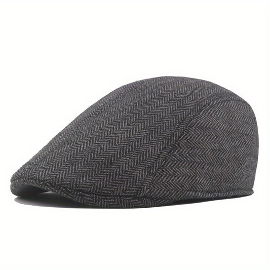 Mens Herringbone Tweed Blend Flat Cap Ivy Cabbie Driving Hat