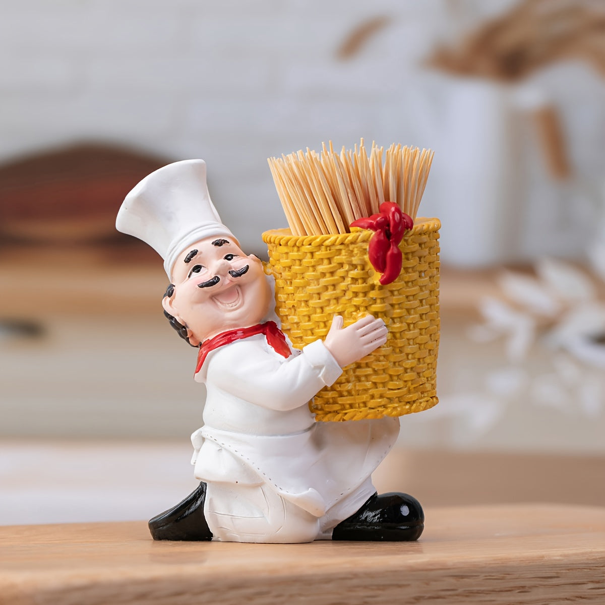 Chef Toothpick Holder in Bamboo Basket Home Decor Ornament