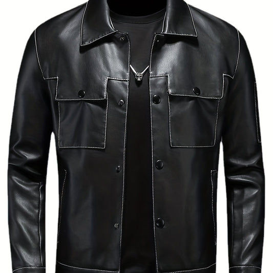 Men's Lapel Faux Leather Jacket Spring Fall