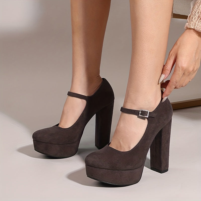 Women's Platform Dress Pumps Buckle Strap Block Heels