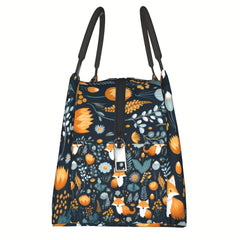 Insulated Lunch Bag Fox Forest Pattern Large Tote Bag Zipper Cooler Bag