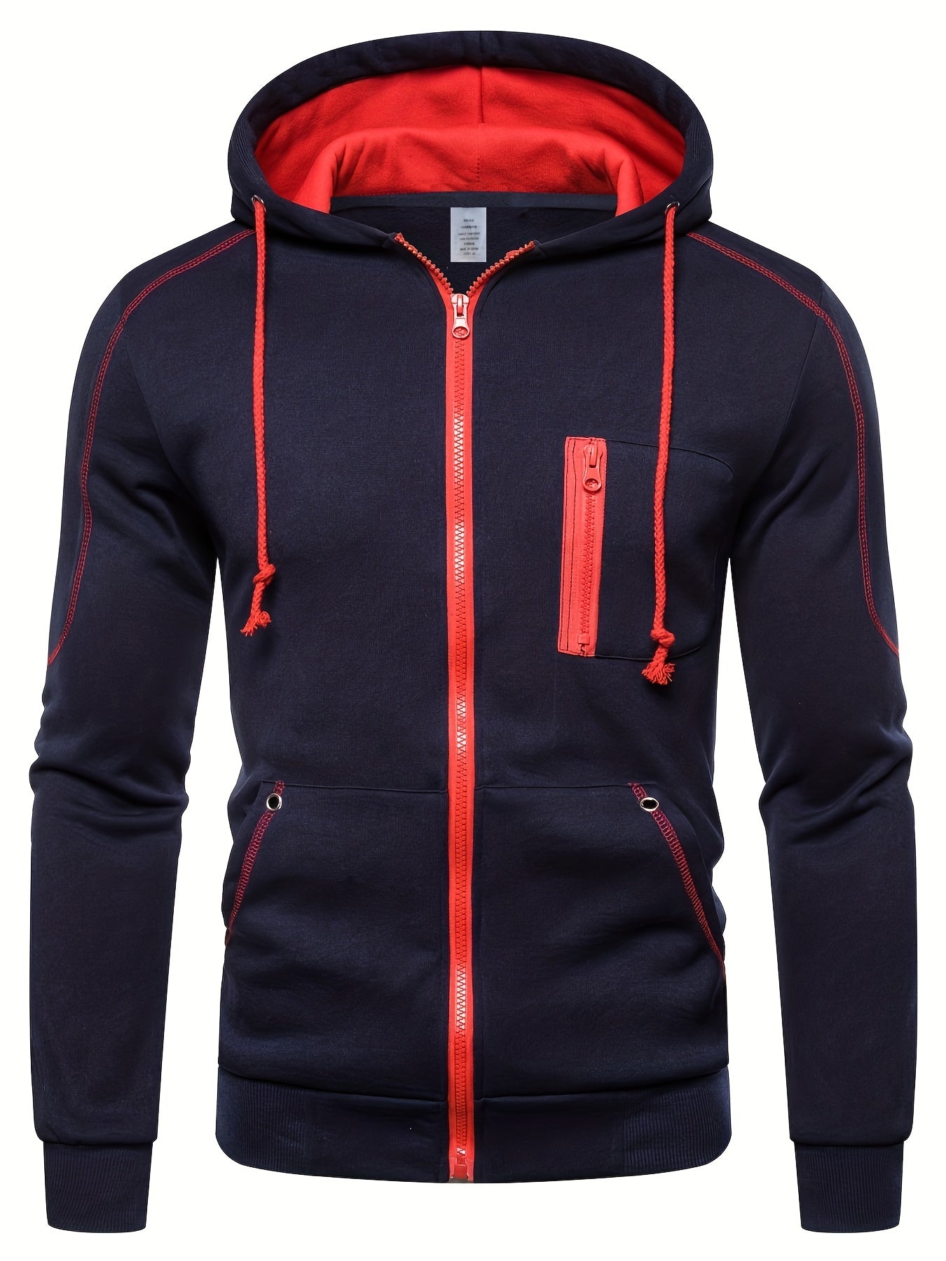 Men's Chest Zip Pocket Zip Up Hooded Jacket Casual Hoodie