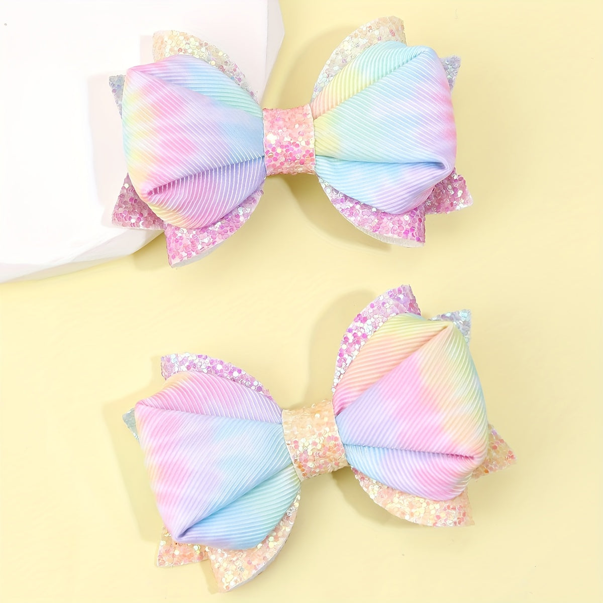 2pcs Gradient Hair Bows For Girls Colorful Glitter Hair Clips