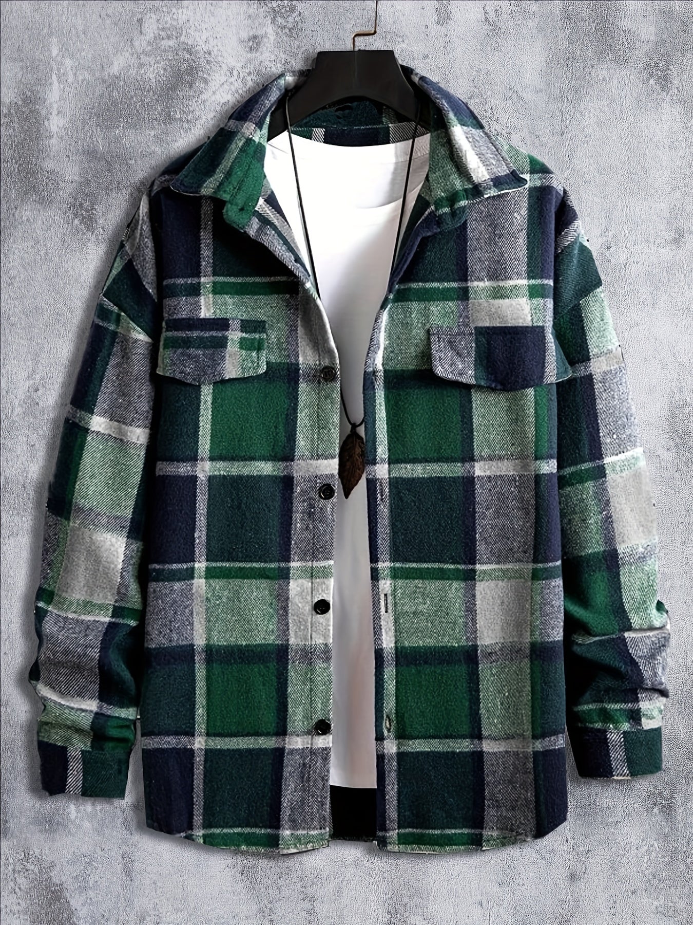 Plaid Shirt Men's Casual Button Up Long Sleeve Shirt Jacket