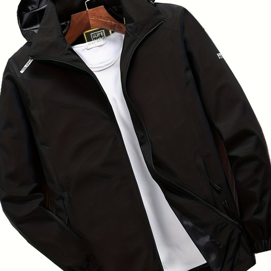 Men's Hooded Windbreaker Jacket Zip Up Stand Collar for Outdoor Activities