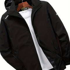 Men's Hooded Windbreaker Jacket Zip Up Stand Collar for Outdoor Activities