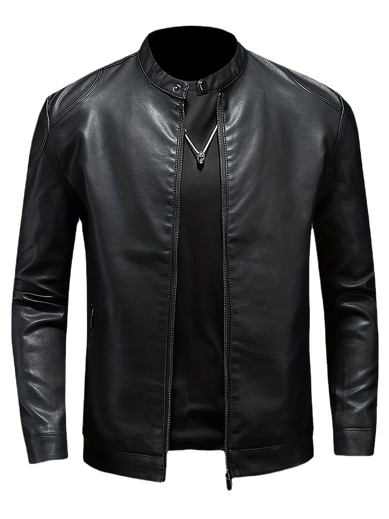 Men's Retro PU Biker Jacket Zip Up Stand Collar