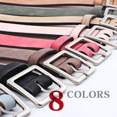 Square Metal Pin Buckle Women Leather Belt for Jeans