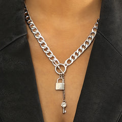 Lock & Key Chain Necklace - Gothic Style Pendant