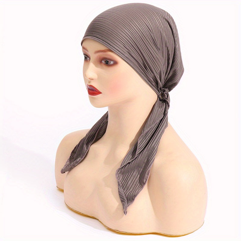Pleated Turban Cap Long Tail Bonnet Women's Beanie Chemo Hats